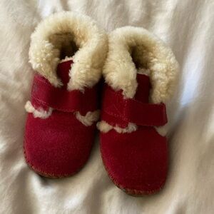 L.L. Bean Red Wicked Good Toddler Slippers with Cream Fur